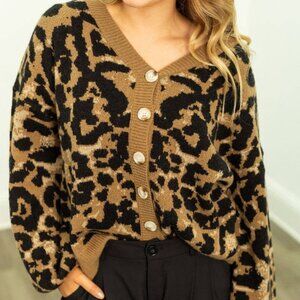Cropped Leopard Cardigan Sweater